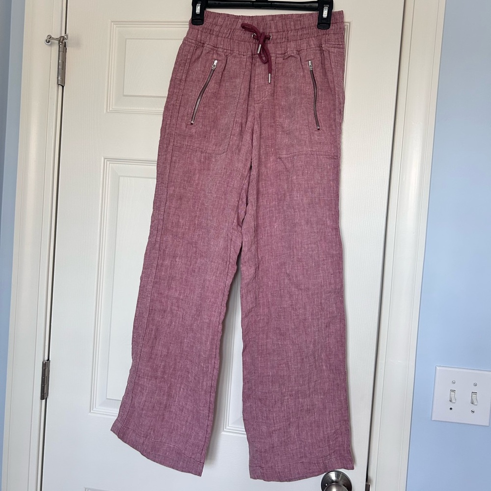 Athleta Cabo Mauve Linen Drawstring Relaxed Fit Pants